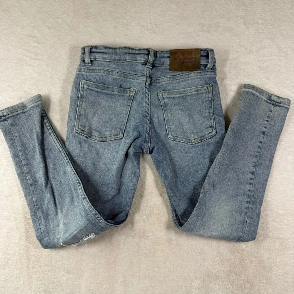 Zara Size 8 Super Elastic Premium Distressed Skinny Jeans Light Wash Blue